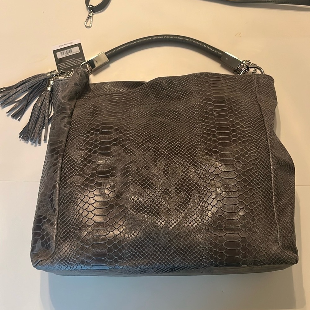 NWT Anna Morellini Rosallia Gray Leather Shopper Purse - Picture 3 of 16
